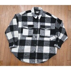 NWT Good American Women's Cozy Brushed Plaid Shacket Black White Size 3x-4x